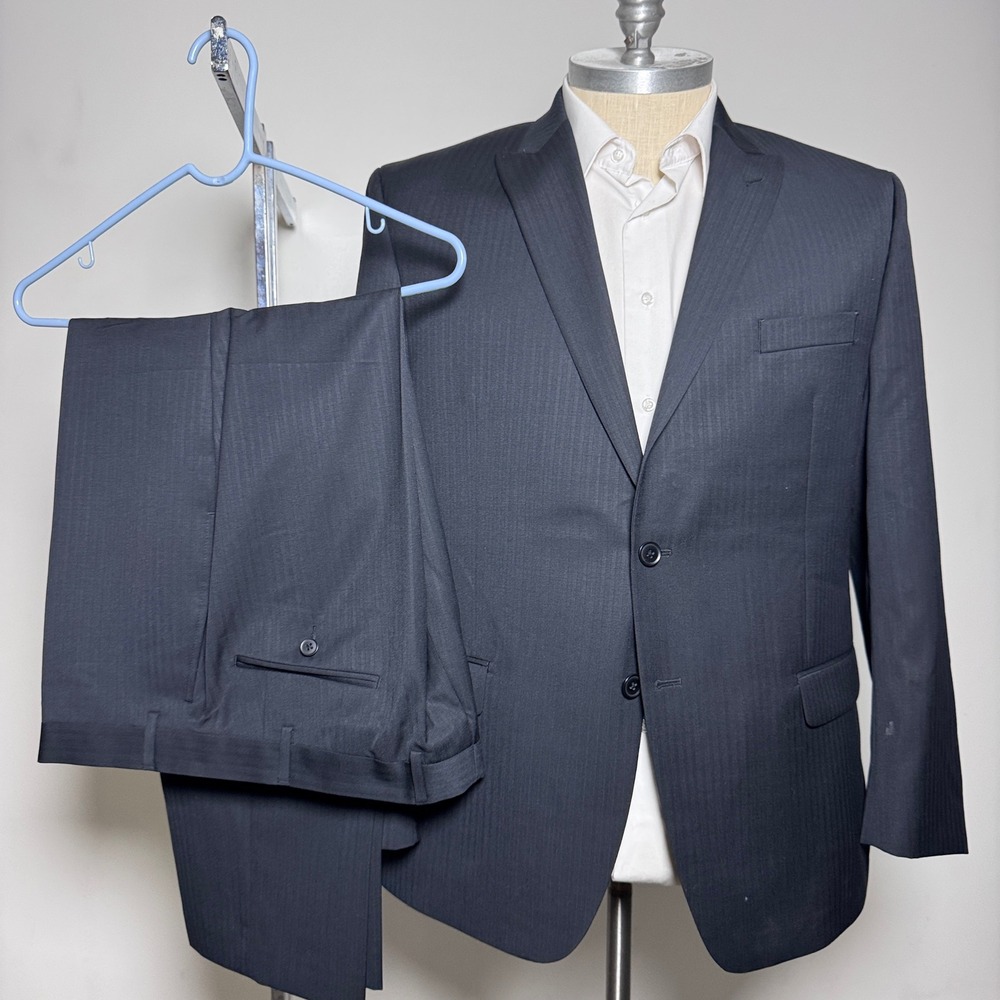 Collection by Michael Strahan Suit Mens 46R 38x29 Navy Herringbone Wool Blend
